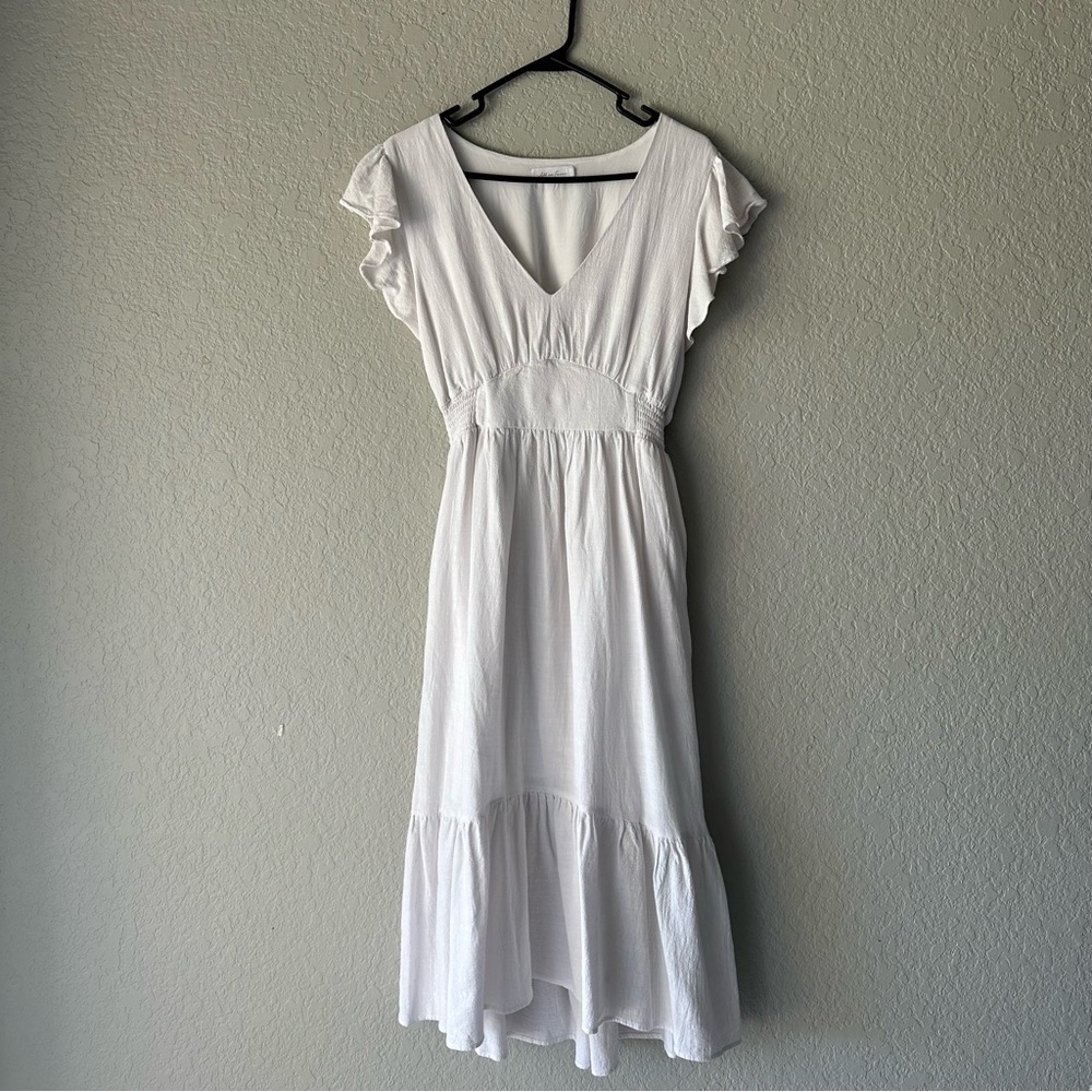 Woman’s WHITE DRESS (M) vintage dress mid length dress with pockets - Picture 1 of 6